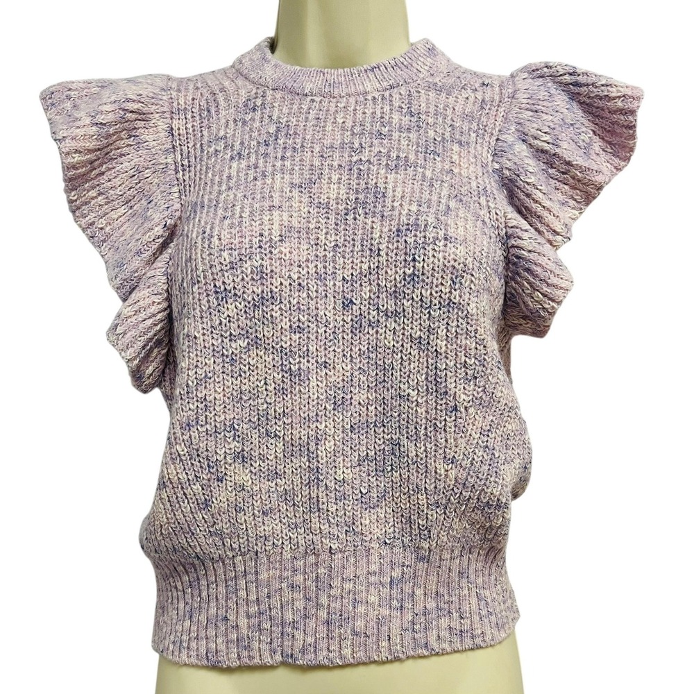 Tularosa Sweater Womens XS Purple Pink Marled Knit Ruffle Sleeve Pullover